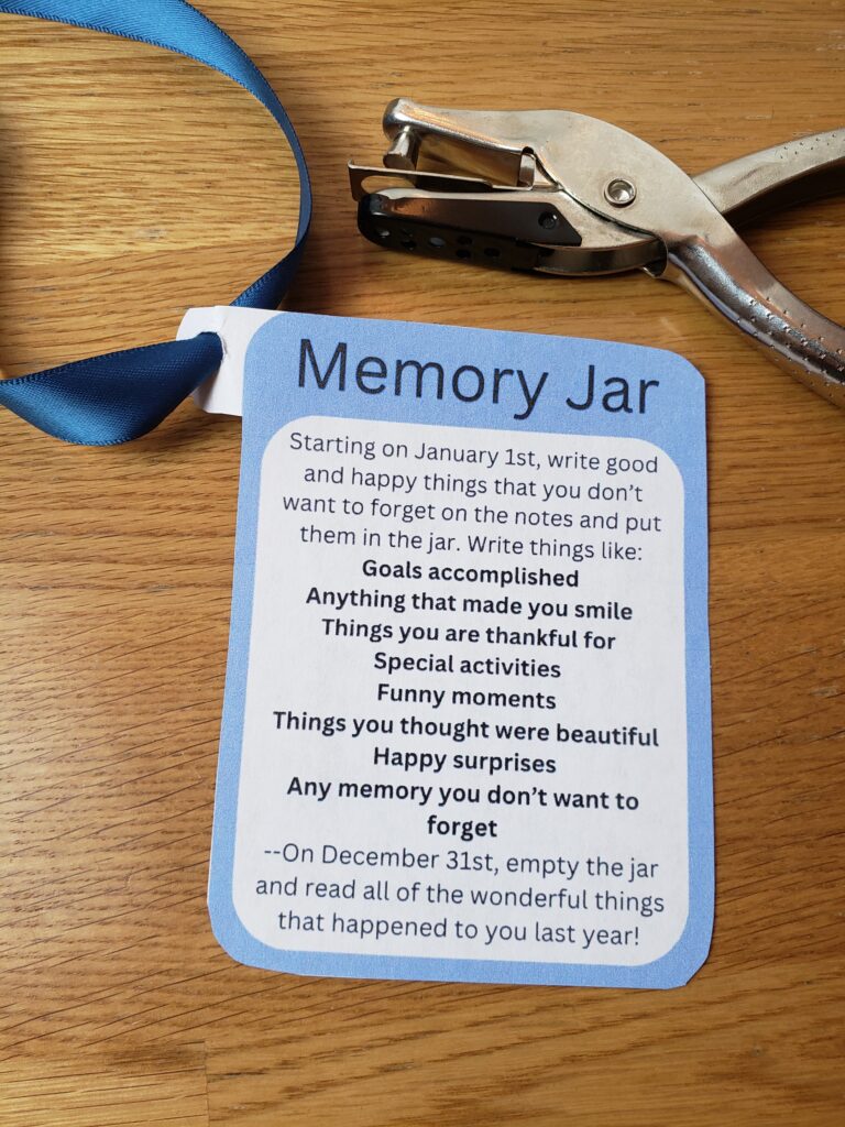 memory jar gift printable threaded onto ribbon