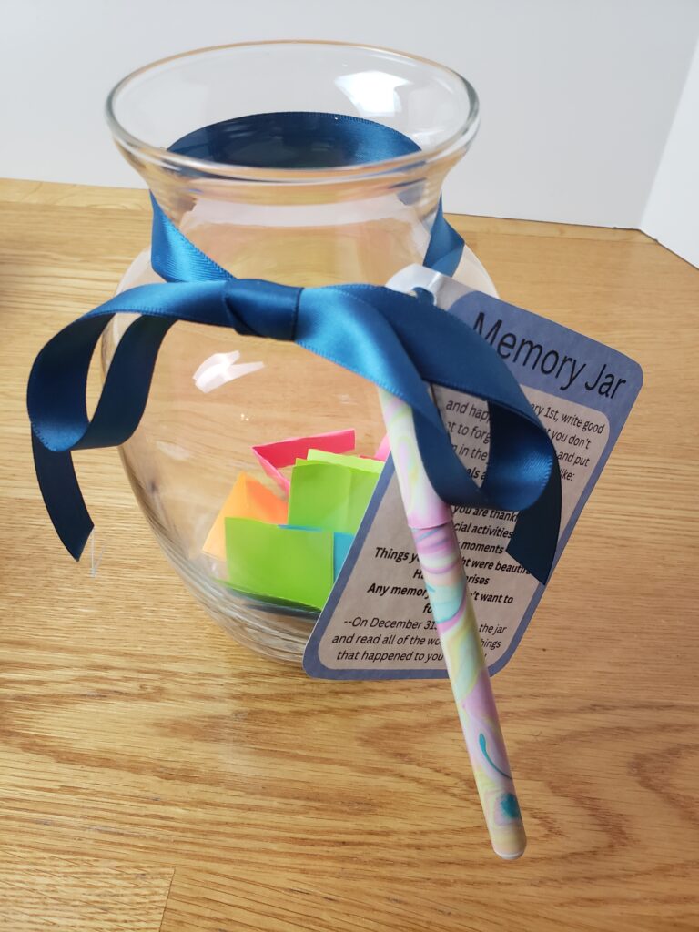 memory jar gift completed with a vase