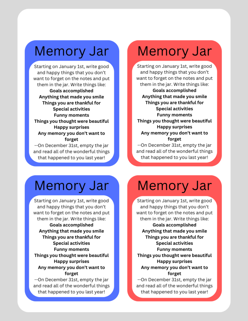 memory jar printables