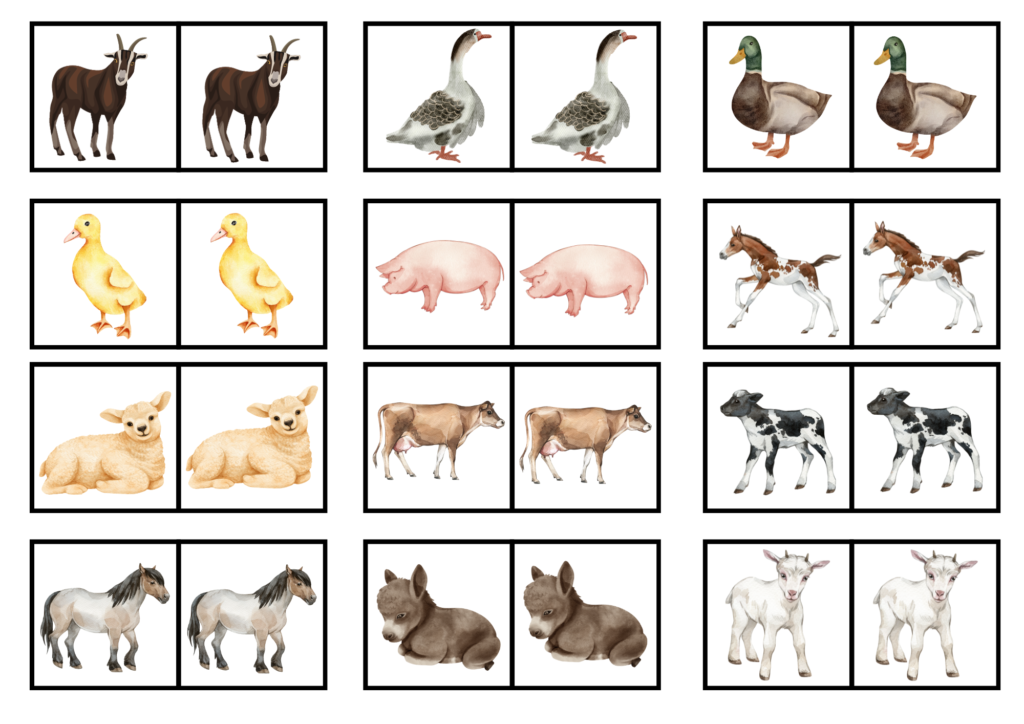 Farm Animal Matching Memory Game Cards