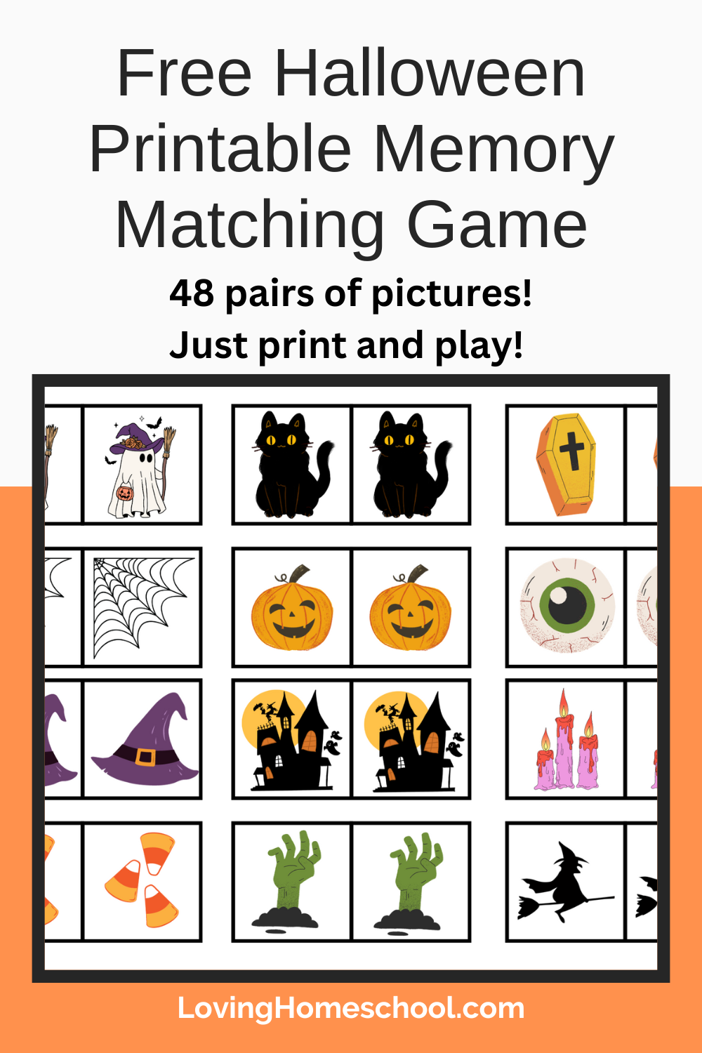 Free Printable Halloween Memory Matching Game Pinterest Pin