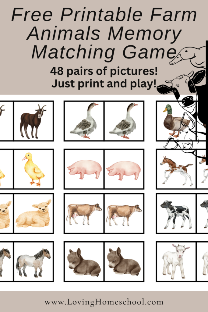 Free Printable Farm Animals Memory Matching Game Pinterest Pin