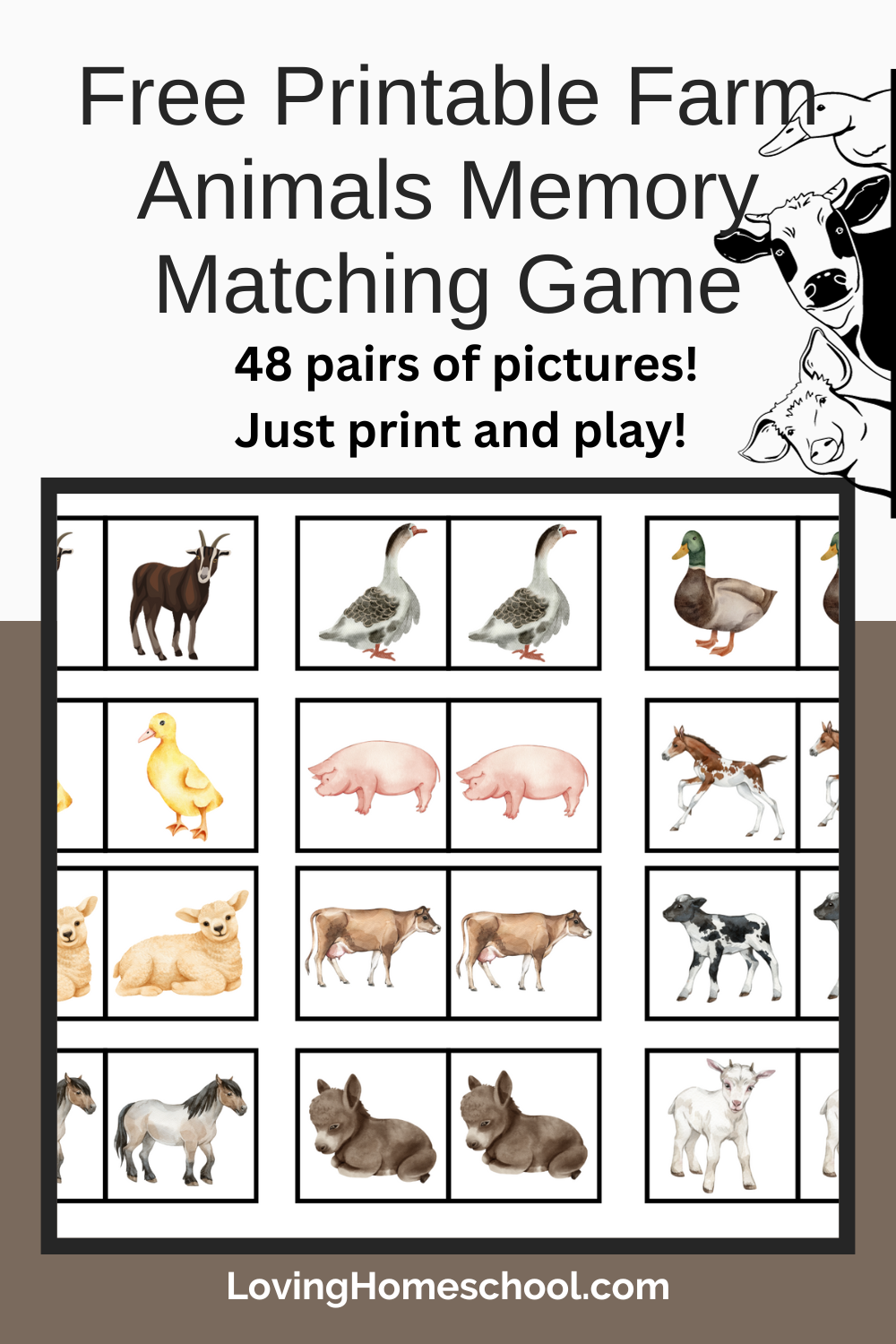 Free Printable Farm Animals Memory Matching Game Pinterest Pin