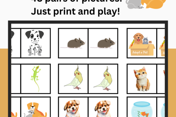 Free Printable Pets Memory Matching Game Pinterest Pin