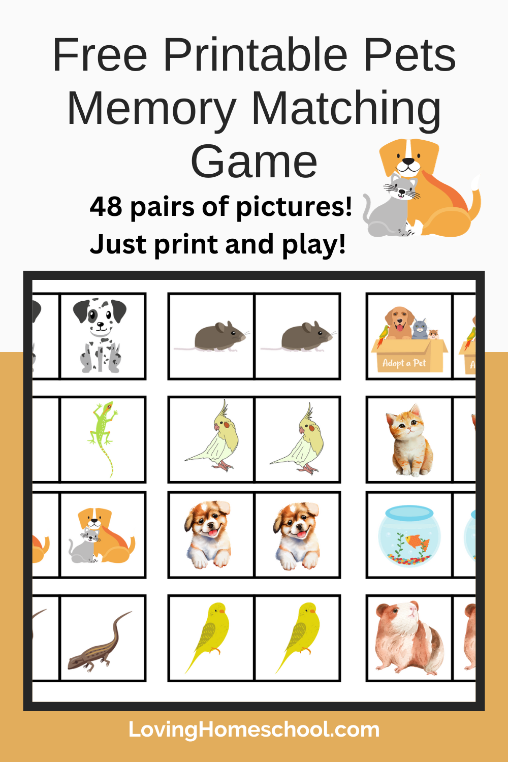 Free Printable Pets Memory Matching Game Pinterest Pin