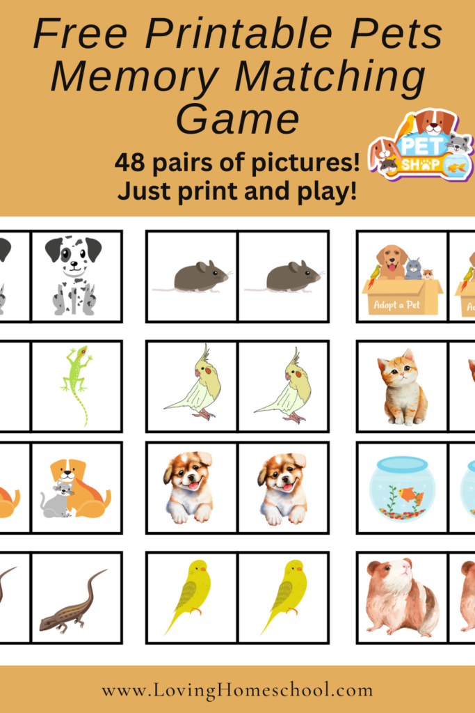 Free Printable Pets Memory Matching Game Pinterest Pin