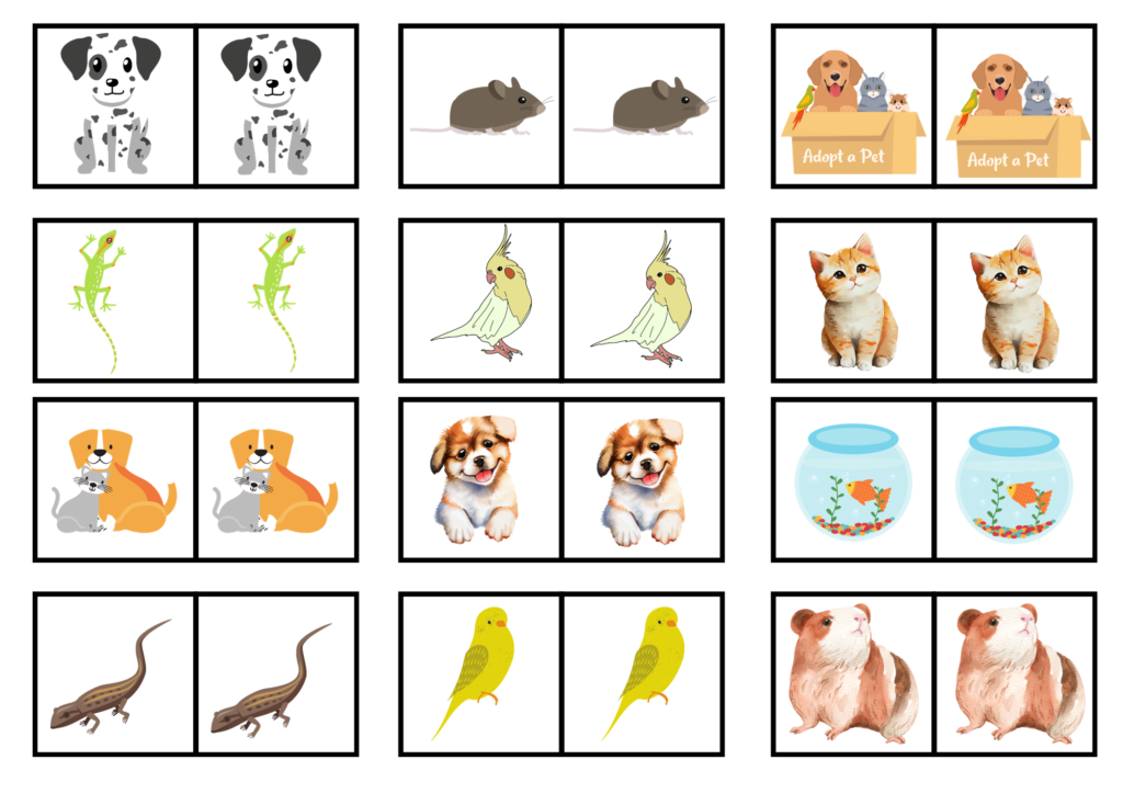 Pets Matching Memory Game Cards