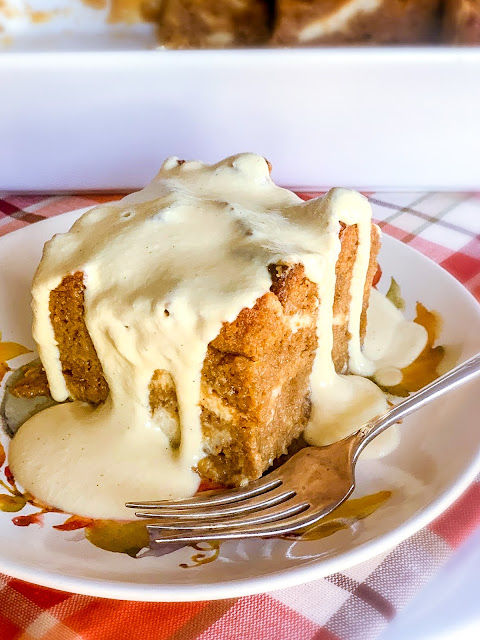 Pumpkin Roll Bread Pudding Plated