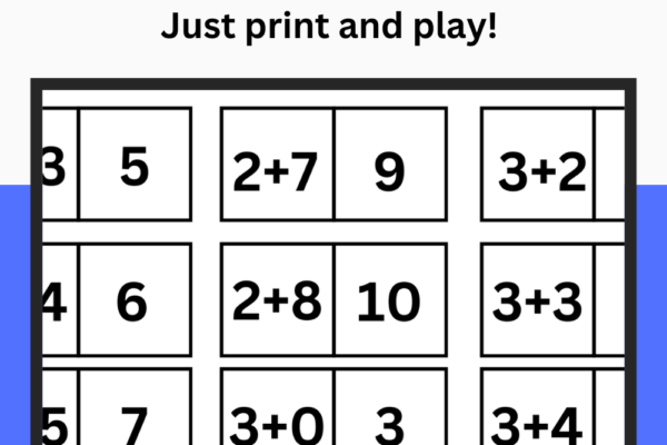 Free Printable Addition Memory Matching Game Pinterest Pin