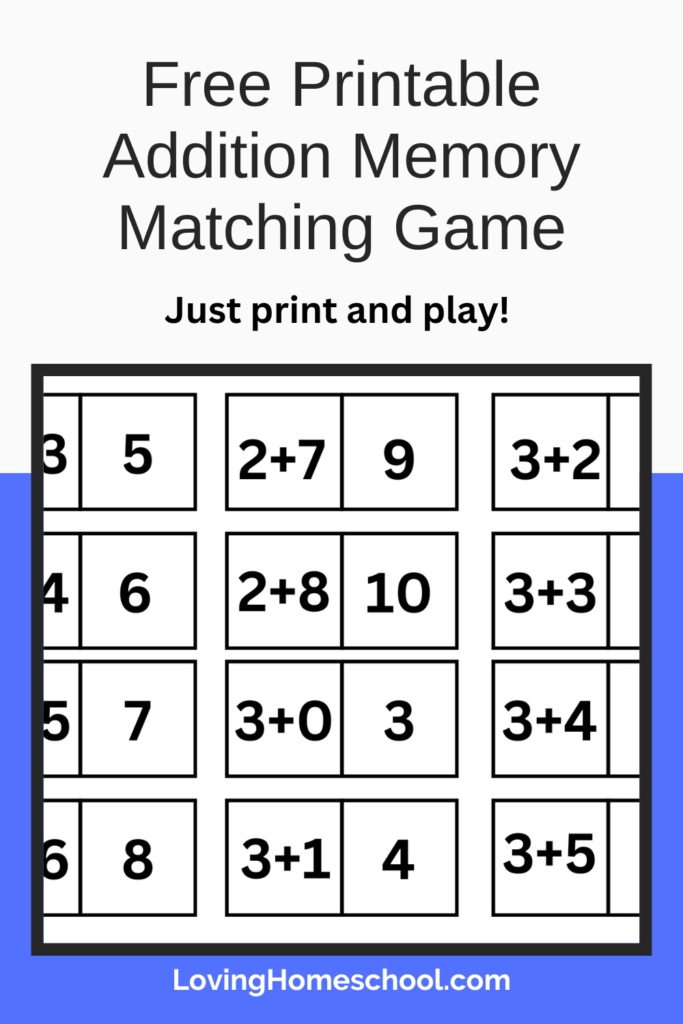 Free Printable Addition Memory Matching Game Pinterest Pin