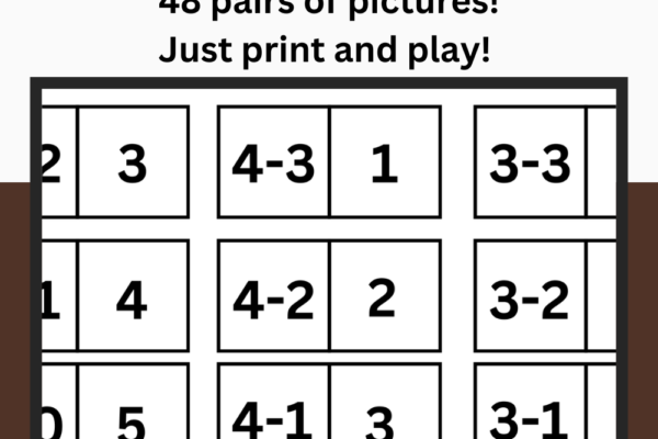 Free Subtraction Printable Memory Matching Game Pinterest Pin