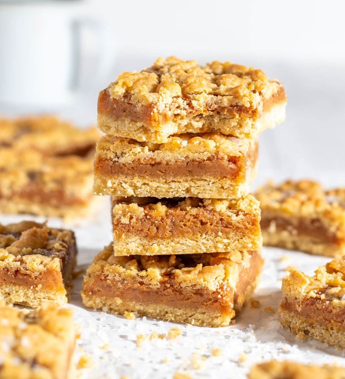 caramel slices piled up