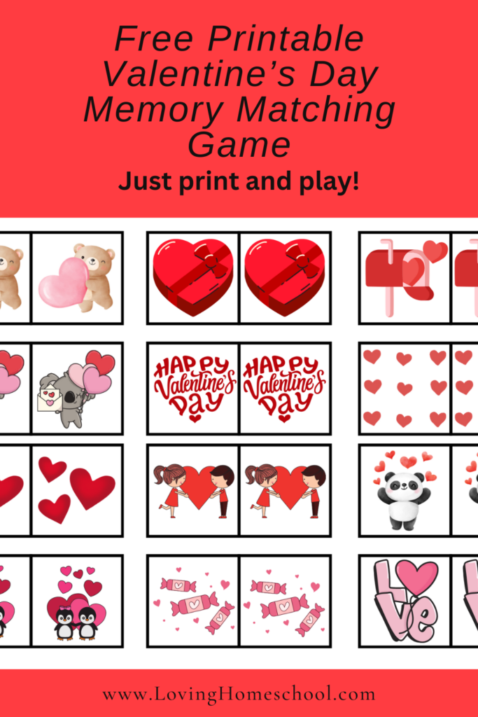 Free Printable Valentine’s Day Memory Matching Game Pinterest Pin