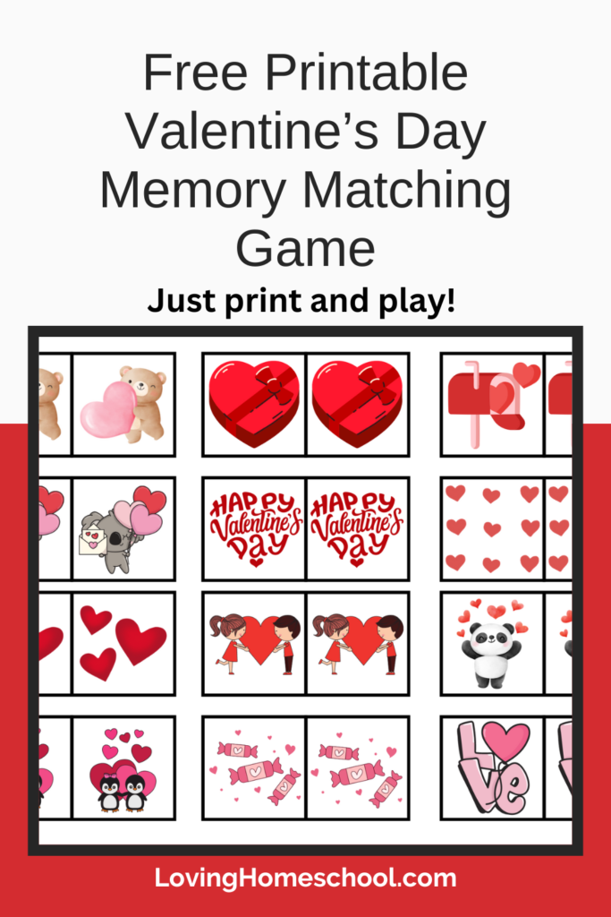 Free Printable Valentine’s Day Memory Matching Game Pinterest Pin