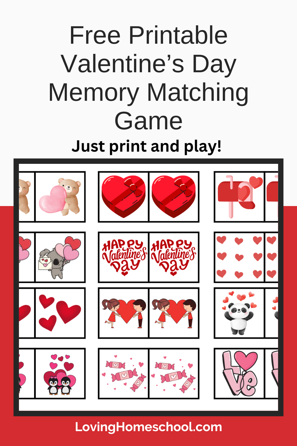 Free Printable Valentine’s Day Memory Matching Game Pinterest Pin