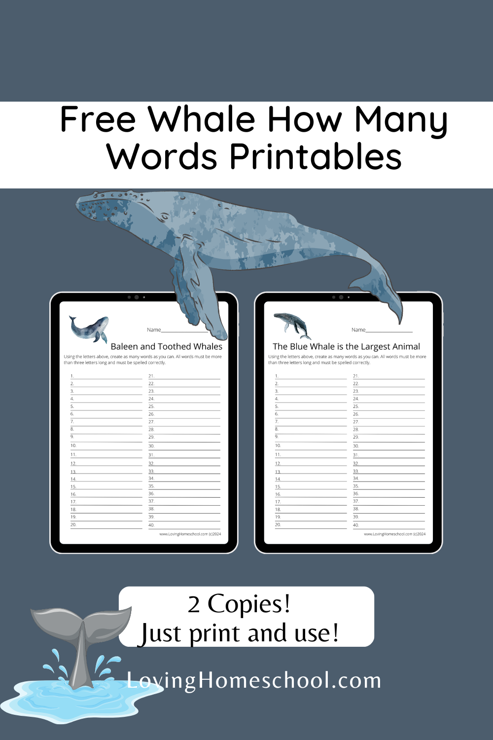 Free Whale How Many Words Printables