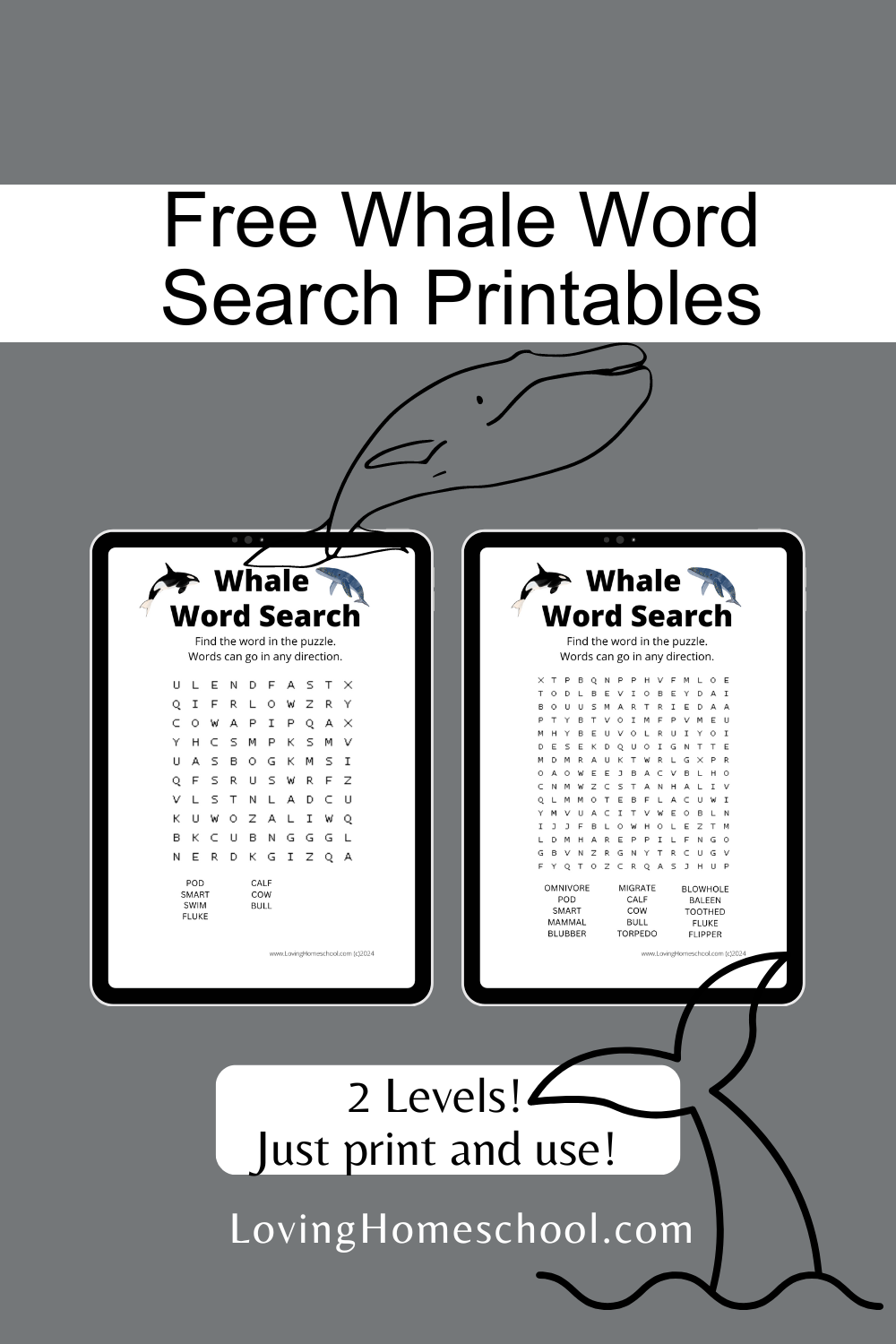 Whale Word Search Printables
