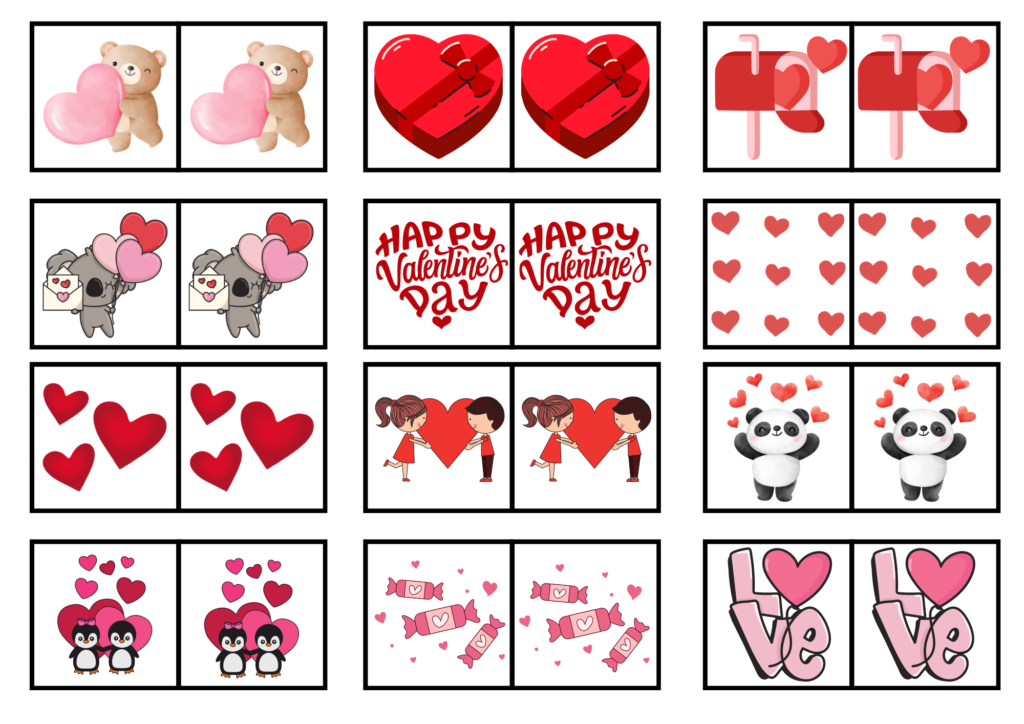 Valentine's Day Matching Memory Game Cards