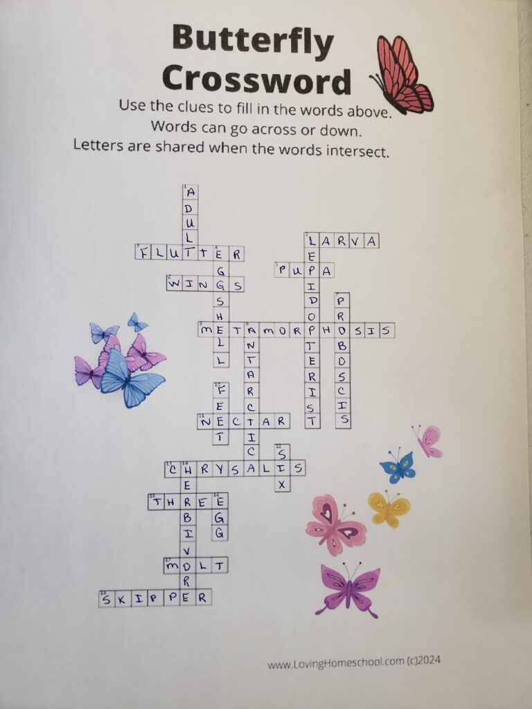 complete butterfly crossword puzzle to show answers