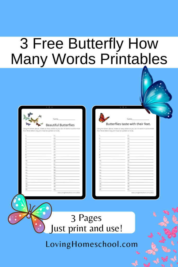 3 Free Butterfly How Many Words Printables Pinterest Pin