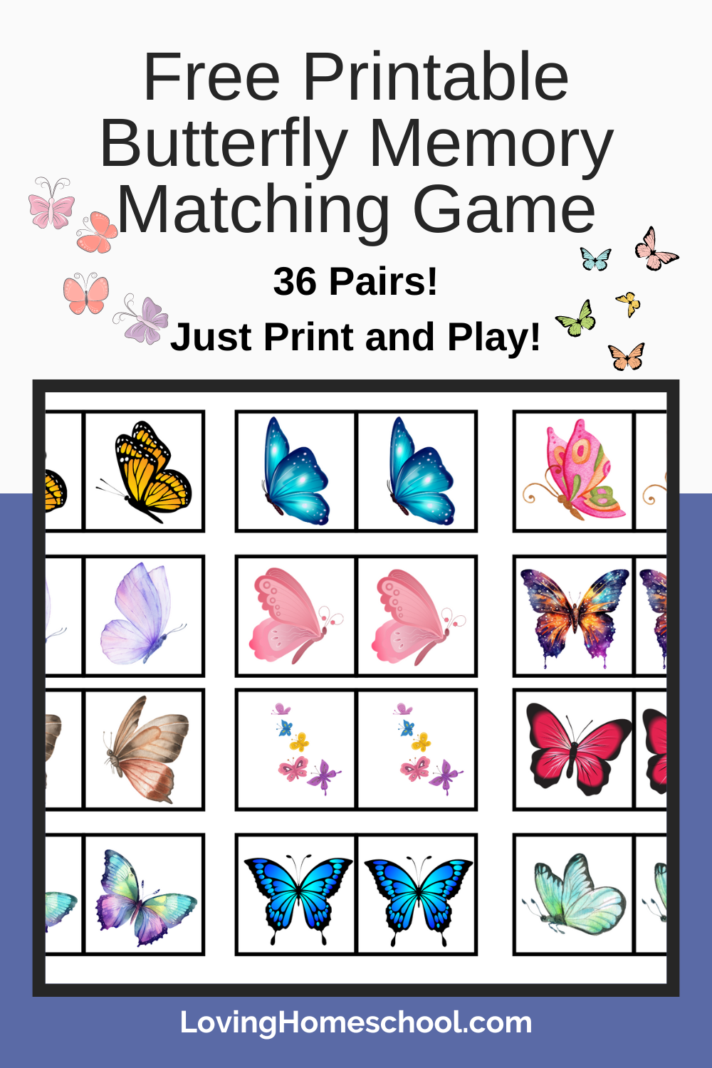 Free Printable Butterfly Memory Matching Game Pinterest Pin