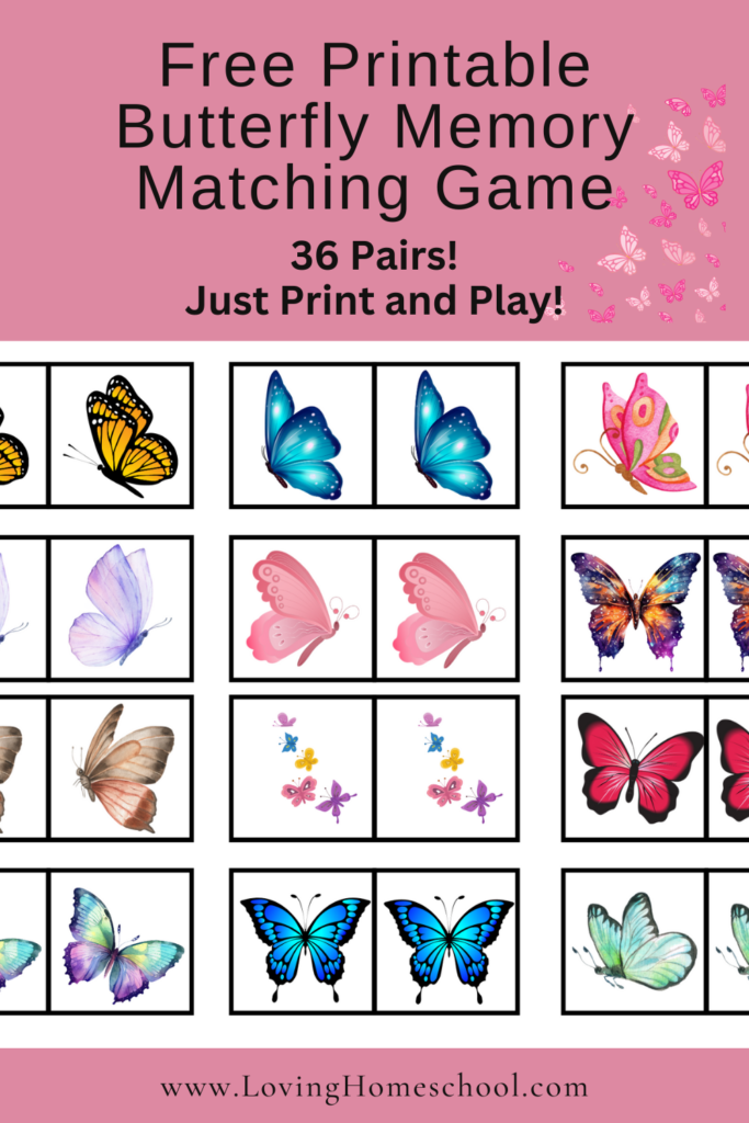 Free Printable Butterfly Memory Matching Game Pinterest Pin