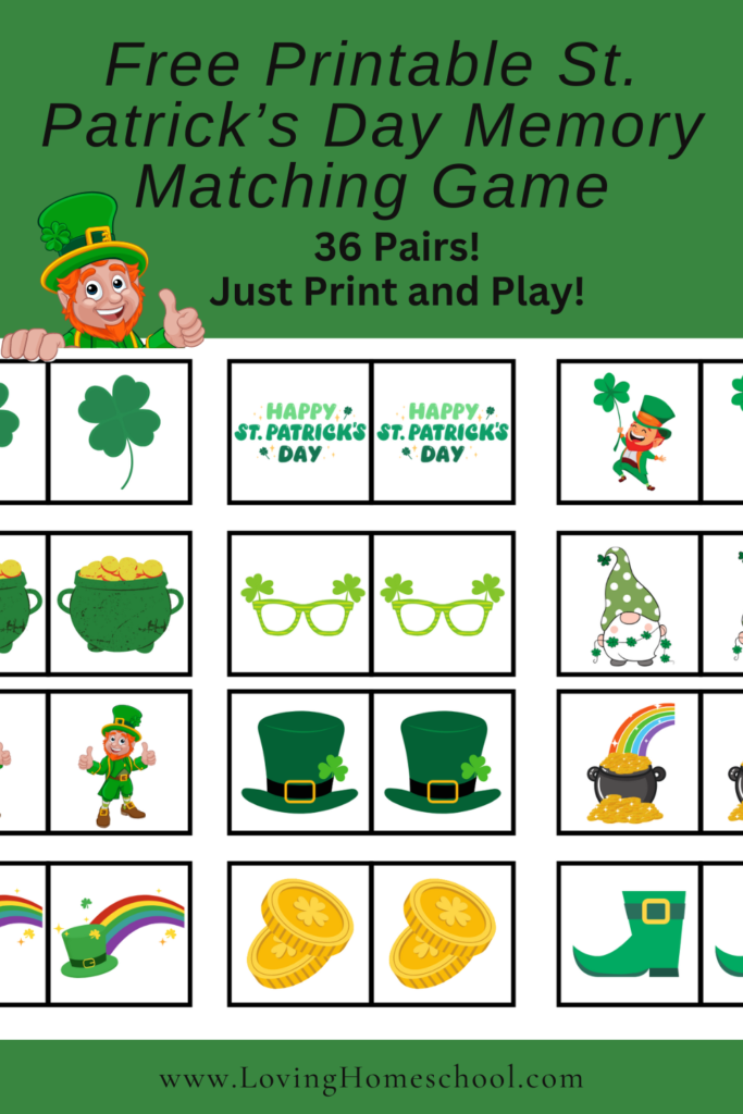 Free Printable St. Patrick’s Day Memory Matching Game Pinterest Pin