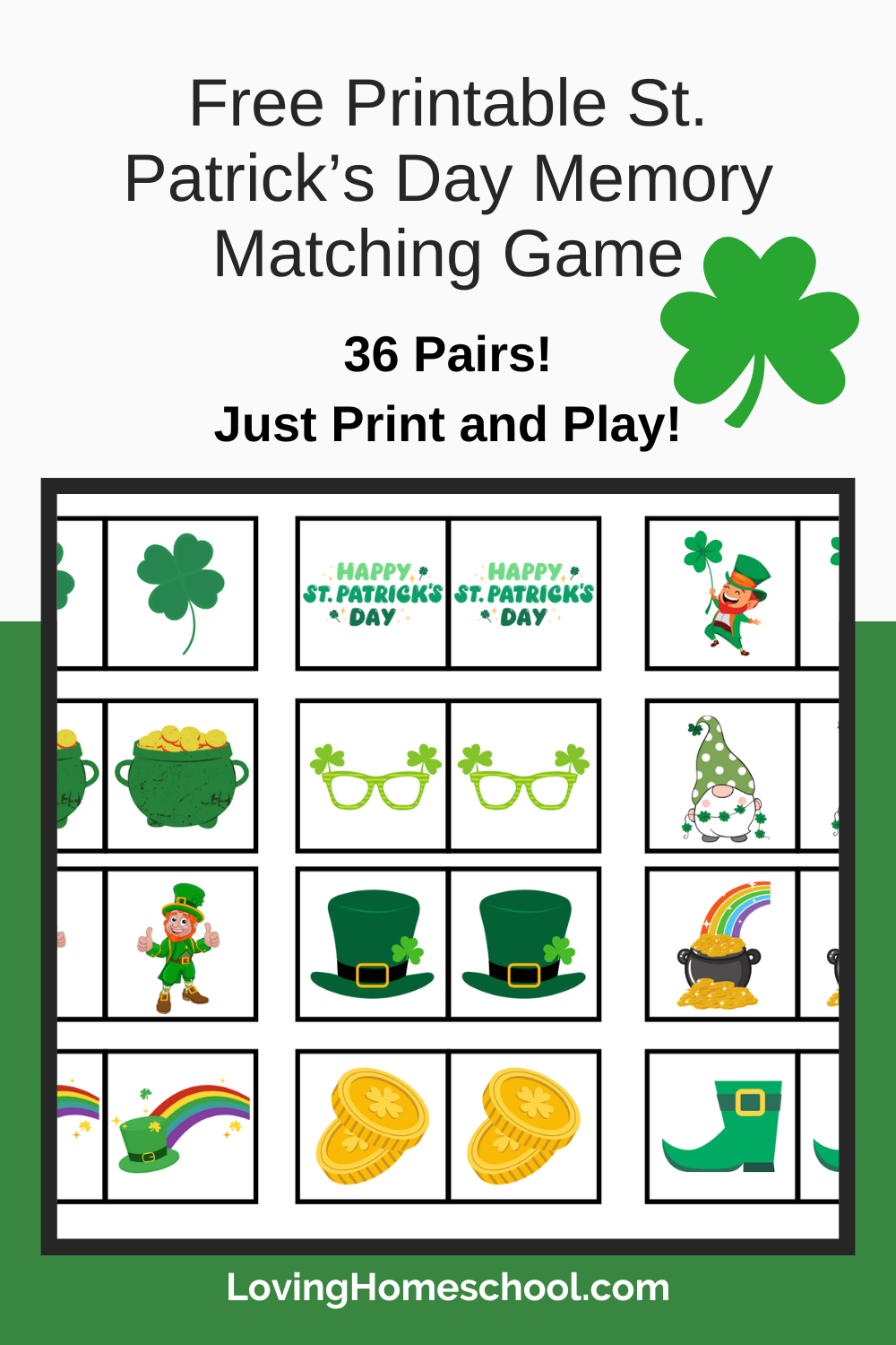 Free Printable St. Patrick’s Day Memory Matching Game Pinterest Pin