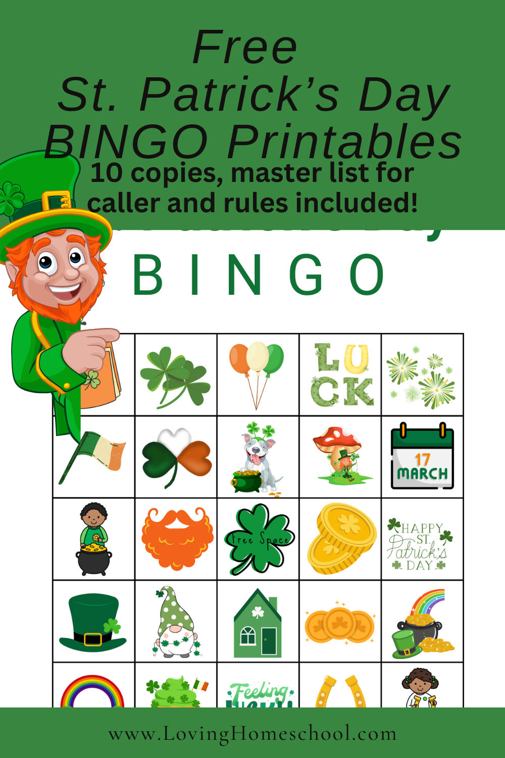 Free St. Patrick’s Day BINGO Printables Pinterest Pin