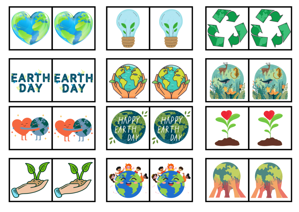 Earth Day Matching Memory Game Cards