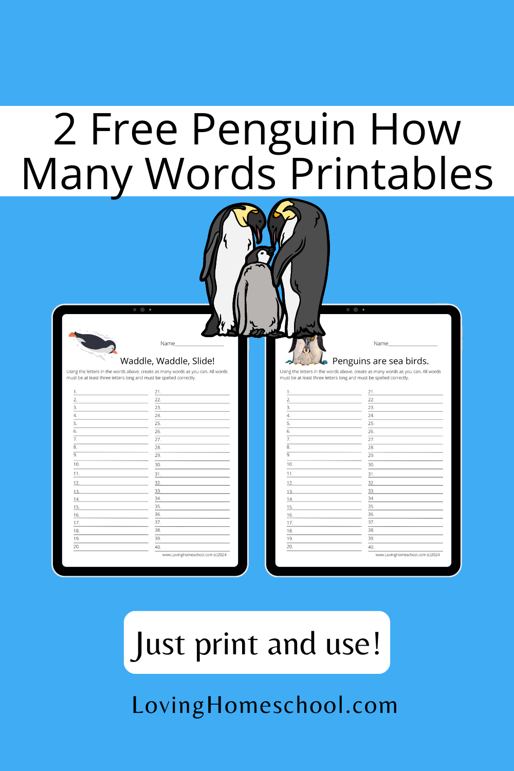 Free Penguin How Many Words Printables - LovingHomeschool.com