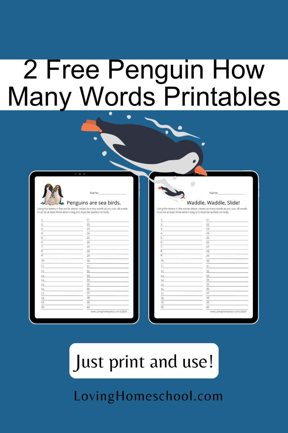 2 Free Penguin How Many Words Printables Pinterest Pin