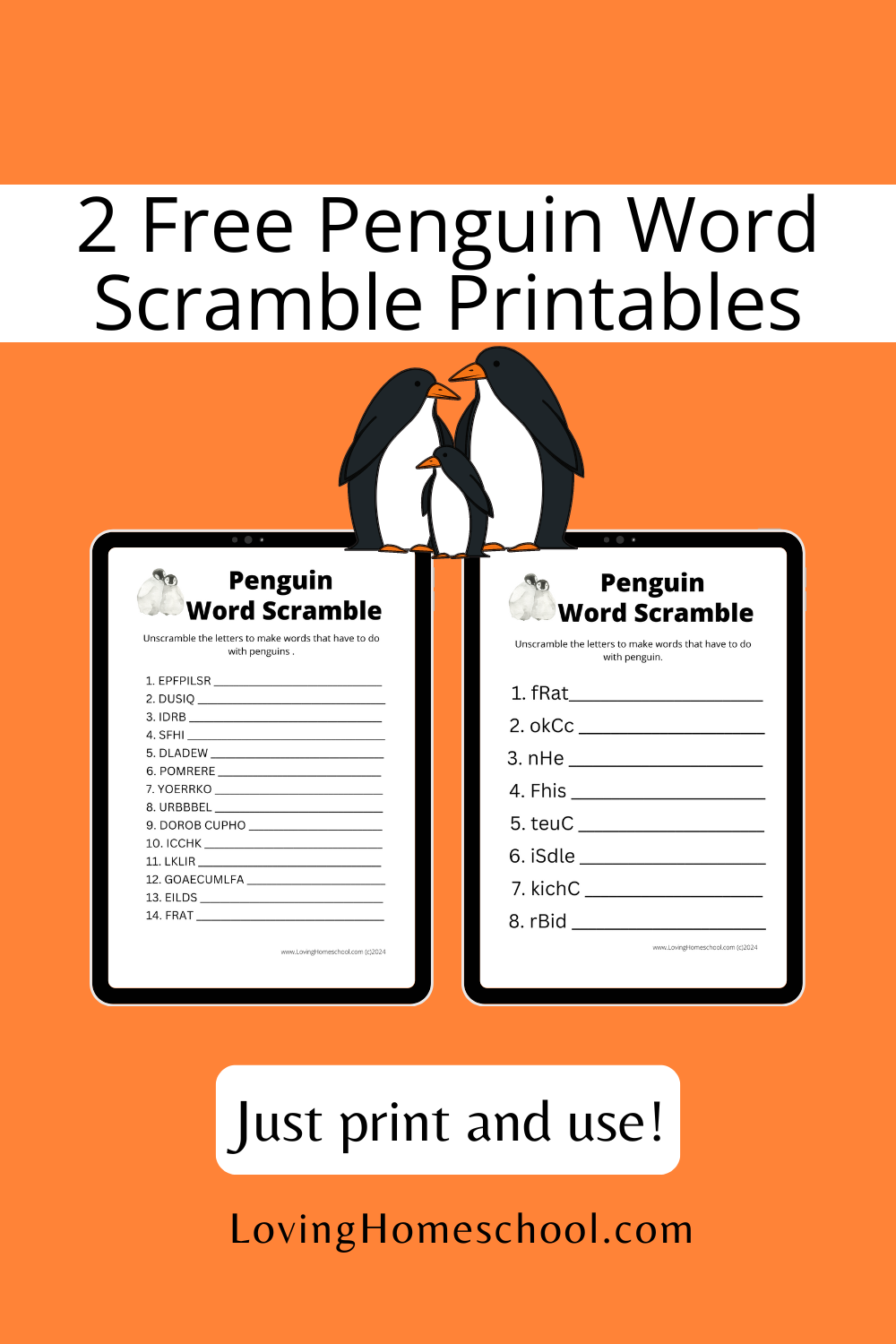 2 Free Penguin Word Scramble Printables Pinterest Pin