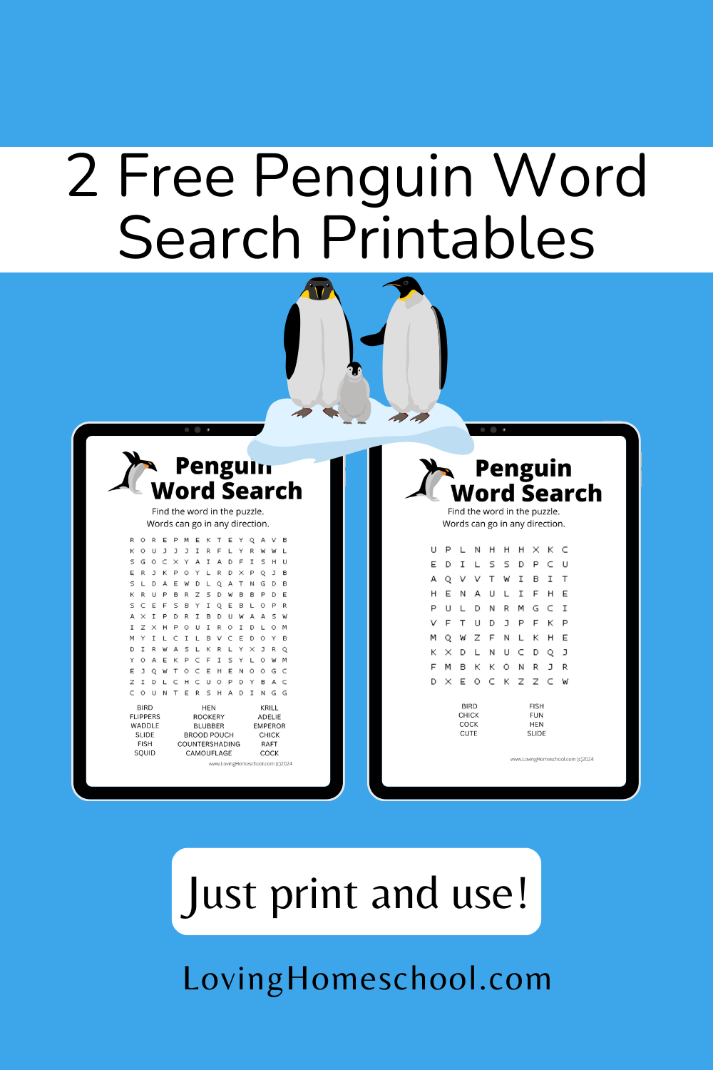 2 Free Penguin Word Search Printables Pinterest Pin