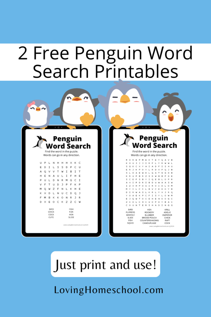 2 Free Penguin Word Search Printables Pinterest Pin