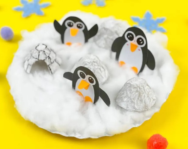 3D paper plate penguin craft