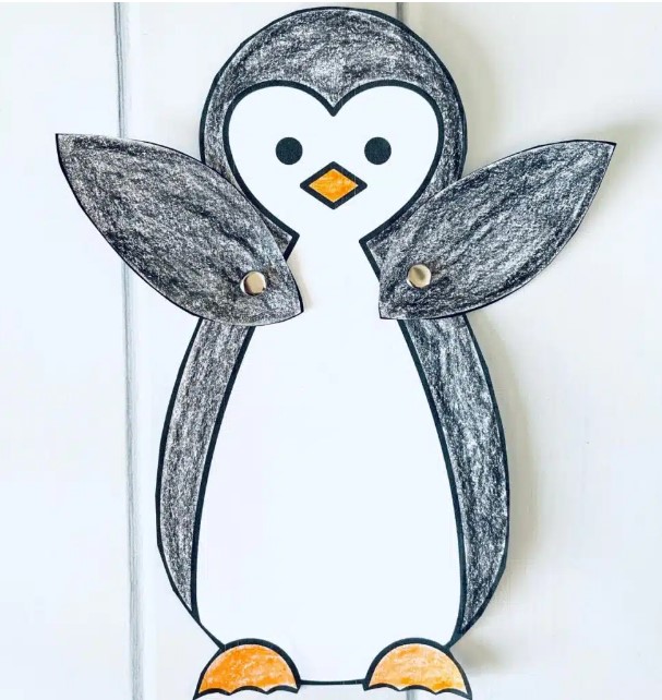 paper penguin craft with moving arms