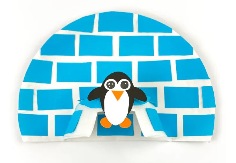 paper plate penguin and igloo winter craft