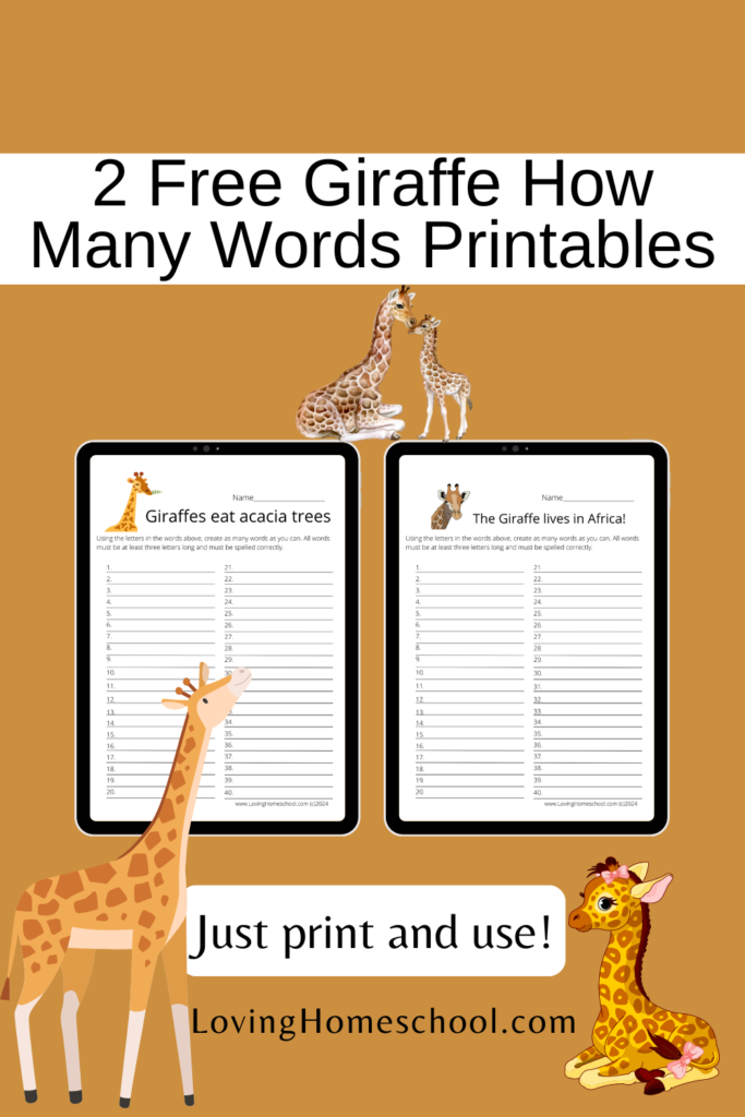 2 Free Giraffe How Many Words Printables Pinterest Pin