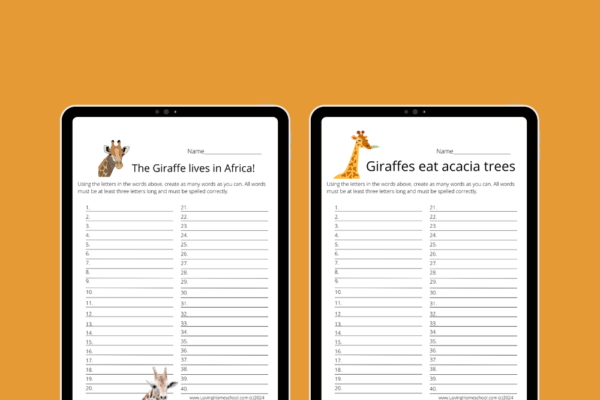 2 Free Giraffe How Many Words Printables Pinterest Pin