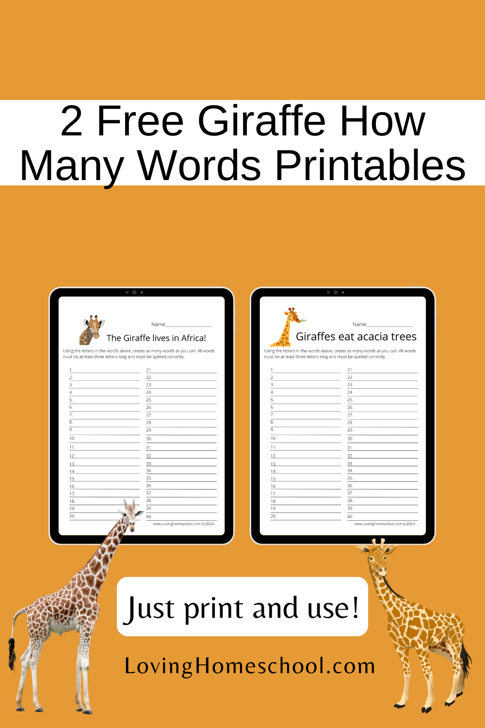 2 Free Giraffe How Many Words Printables Pinterest Pin