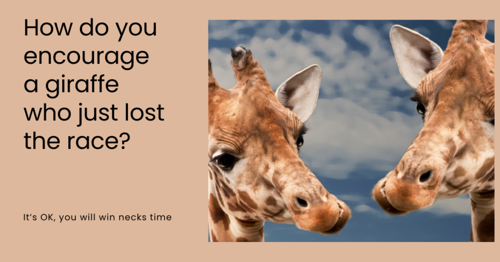 How do you encourage a giraffe who just lost the race joke