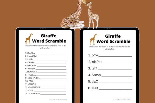 2 Free Giraffe Word Scramble Printables Pinterest Pin