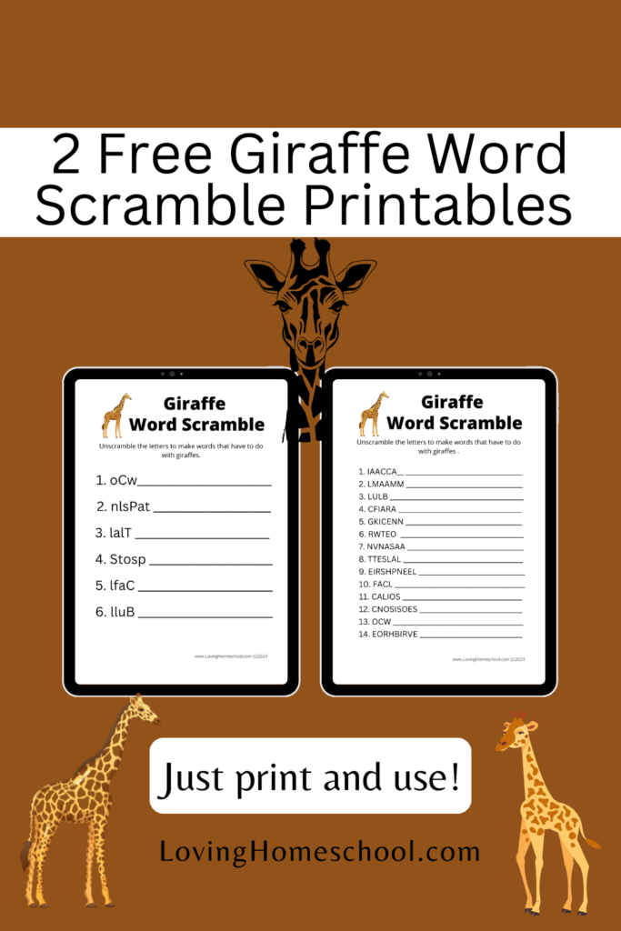 2 Free Giraffe Word Scramble Printables Pinterest Pin