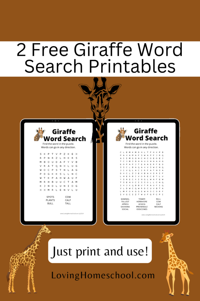 2 Free Giraffe Word Search Printables Pinterest Pin