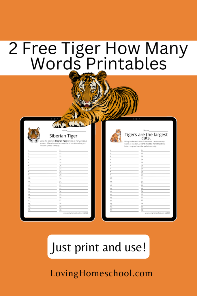 2 Free Tiger How Many Words Printables Pinterest Pin