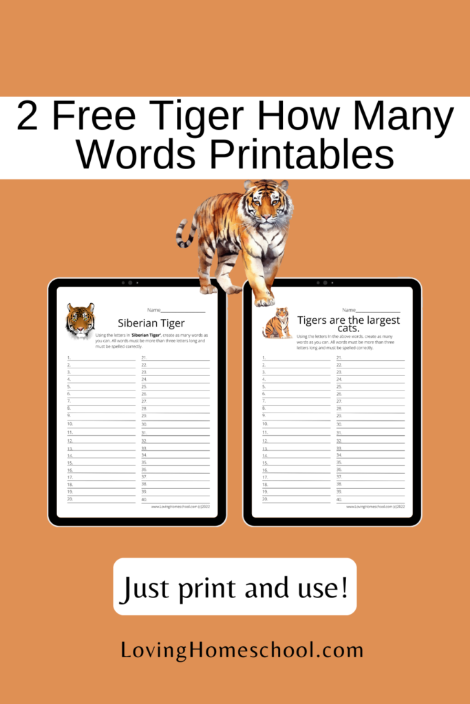 2 Free Tiger How Many Words Printables Pinterest Pin