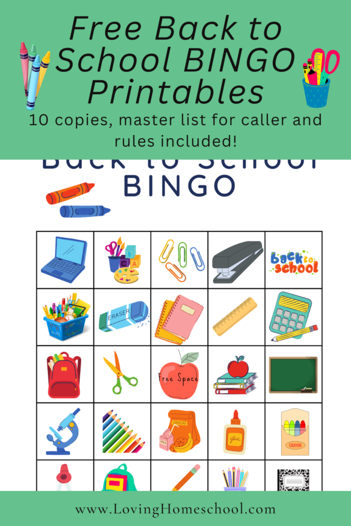 Free Back to School BINGO Printables Pinterest Pin