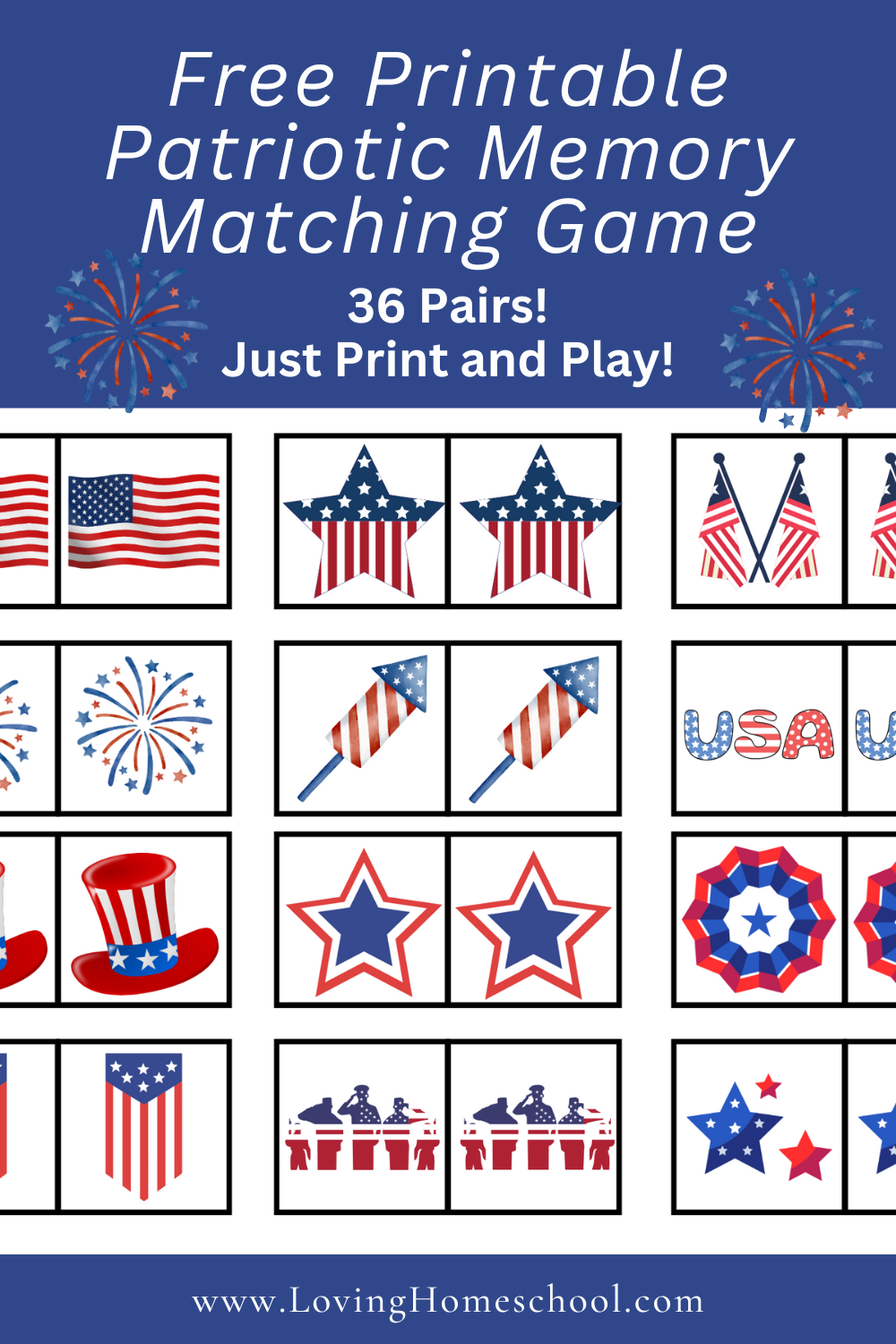 Free Printable Patriotic Memory Matching Game Pinterest Pin