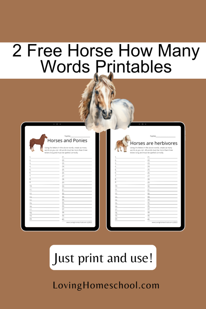 2 Free Horse How Many Words Printables Pinterest Pin